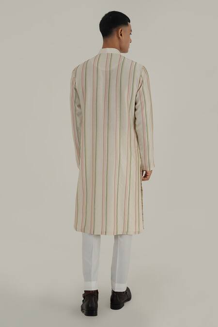 Shop Dhruv Vaish Ivory Cotton, Silk, Chanderi Mirrors, Embroidery Thread Kurta Set at Aza Fashions Shop_Dhruv Vaish_Ivory Cotton, Silk, Chanderi Mirrors, Embroidery Thread Kurta Set_at_Aza_Fashions