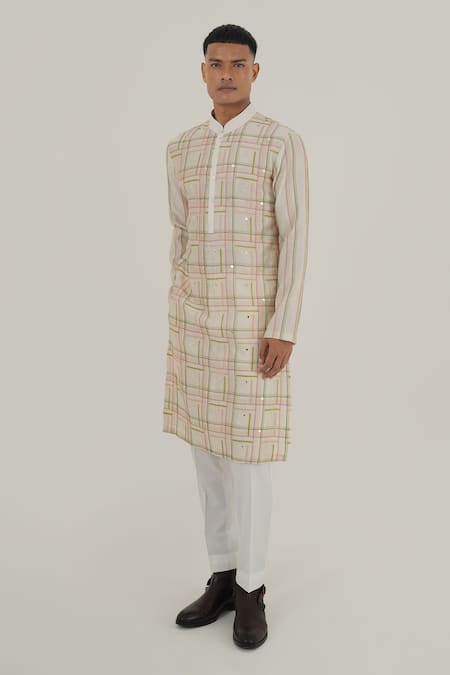 Buy Dhruv Vaish Ivory Cotton, Silk, Chanderi Mirrors, Embroidery Thread Kurta Set Online at Aza Fashions Buy_Dhruv Vaish_Ivory Cotton, Silk, Chanderi Mirrors, Embroidery Thread Kurta Set_Online_at_Aza_Fashions