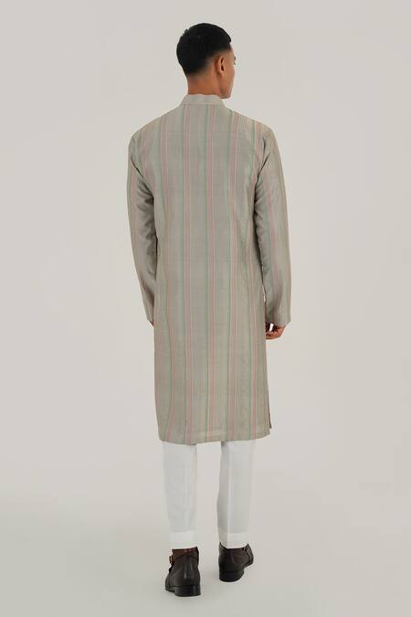 Shop Dhruv Vaish Grey Cotton, Silk, Chanderi Mirrors, Embroidery Geometric Kurta Set at Aza Fashions Shop_Dhruv Vaish_Grey Cotton, Silk, Chanderi Mirrors, Embroidery Geometric Kurta Set_at_Aza_Fashions