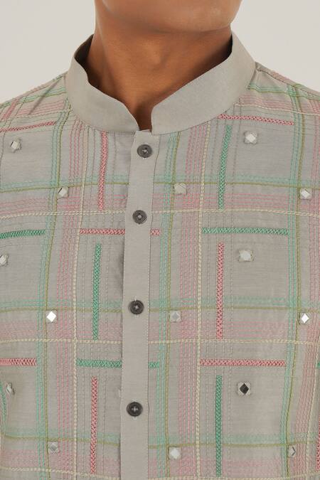 Buy Dhruv Vaish Grey Cotton, Silk, Chanderi Mirrors, Embroidery Geometric Kurta Set Online at Aza Fashions Buy_Dhruv Vaish_Grey Cotton, Silk, Chanderi Mirrors, Embroidery Geometric Kurta Set_Online_at_Aza_Fashions