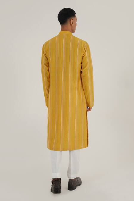 Shop Dhruv Vaish Yellow Chanderi, Cotton Mirrors, Embroidery Checkered Kurta Set at Aza Fashions Shop_Dhruv Vaish_Yellow Chanderi, Cotton Mirrors, Embroidery Checkered Kurta Set_at_Aza_Fashions