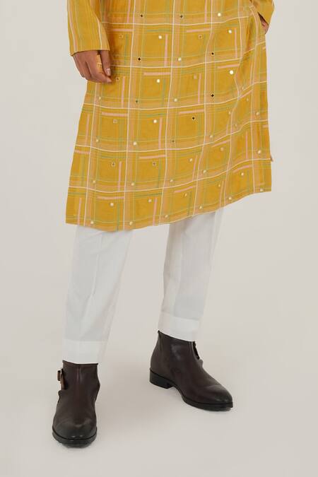 Buy Dhruv Vaish Yellow Chanderi, Cotton Mirrors, Embroidery Checkered Kurta Set Online at Aza Fashions Buy_Dhruv Vaish_Yellow Chanderi, Cotton Mirrors, Embroidery Checkered Kurta Set_Online_at_Aza_Fashions
