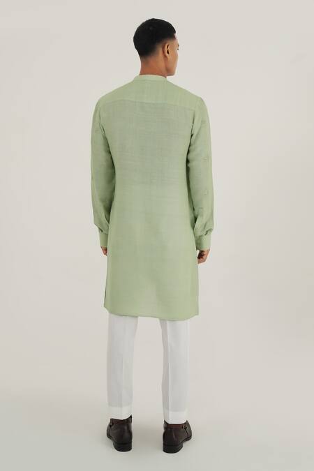 Shop_Dhruv Vaish_Green Silk, Cotton Embroidery Metallic Floral Kurta Set_at_Aza_Fashions