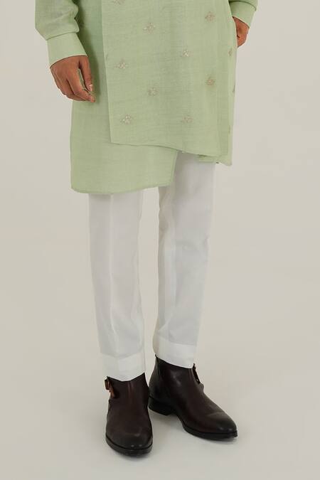 Shop_Dhruv Vaish_Green Silk, Cotton Embroidery Metallic Floral Kurta Set_Online_at_Aza_Fashions