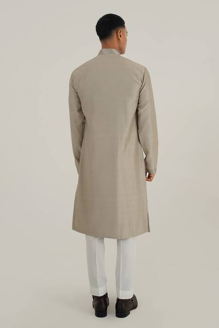 Shop Dhruv Vaish Grey Cotton, Silk, Chanderi Embroidery Threadwork Kurta Set at Aza Fashions Shop_Dhruv Vaish_Grey Cotton, Silk, Chanderi Embroidery Threadwork Kurta Set_at_Aza_Fashions