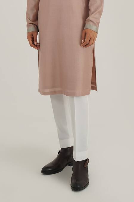 Dhruv Vaish_Pink Cotton, Silk, Chanderi Embroidery Stitchline Thread Kurta And Pant Set_Online_at_Aza_Fashions