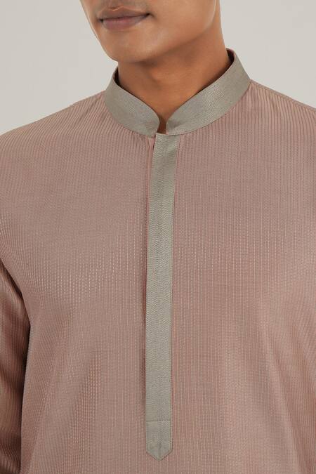 Buy_Dhruv Vaish_Pink Cotton, Silk, Chanderi Embroidery Stitchline Thread Kurta And Pant Set_Online_at_Aza_Fashions