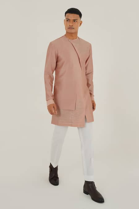 Dhruv Vaish Pink Silk Embroidery Zari Placement Kurta And Pant Set 