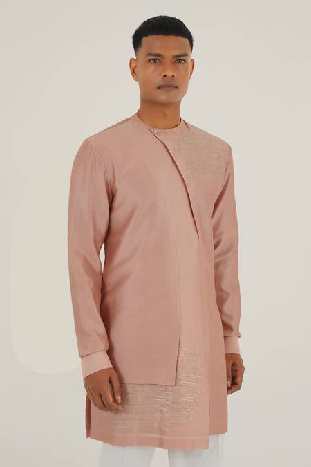 Dhruv Vaish Pink Silk, Cotton Zari Placement Embroidered Kurta And Pant Set Online at Aza Fashions Dhruv Vaish_Pink Silk, Cotton Zari Placement Embroidered Kurta And Pant Set_Online_at_Aza_Fashions