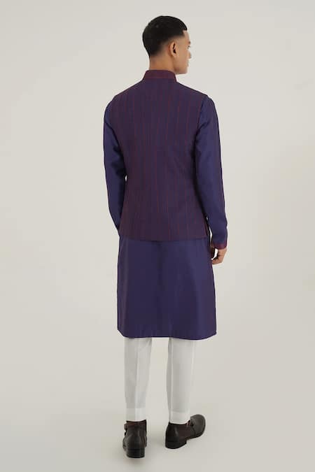 Shop Dhruv Vaish Blue Silk Embroidery Thread Jawahar Jacket at Aza Fashions Shop_Dhruv Vaish_Blue Silk Embroidery Thread Jawahar Jacket _at_Aza_Fashions