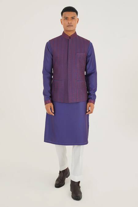 Dhruv Vaish Blue Silk Embroidery Thread Jawahar Jacket Online at Aza Fashions Dhruv Vaish_Blue Silk Embroidery Thread Jawahar Jacket _Online_at_Aza_Fashions