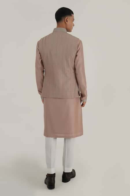 Shop_Dhruv Vaish_Pink Silk Embroidery Thread Jawahar Jacket _at_Aza_Fashions
