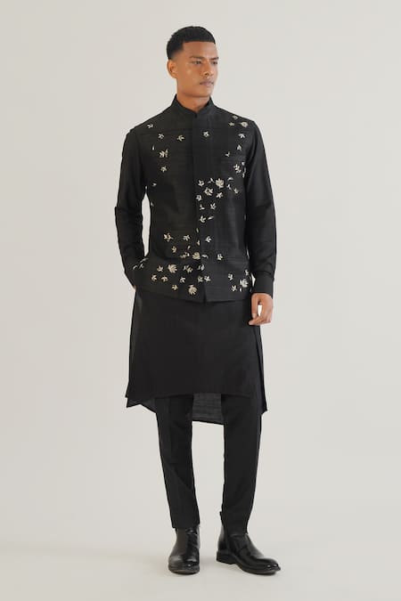 Dhruv Vaish Metallic Floral Embroidered Jawahar Jacket 