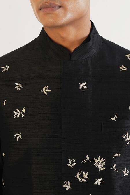 Buy Dhruv Vaish Black Silk Embroidery Floral Jawahar Jacket Online at Aza Fashions Buy_Dhruv Vaish_Black Silk Embroidery Floral Jawahar Jacket_Online_at_Aza_Fashions