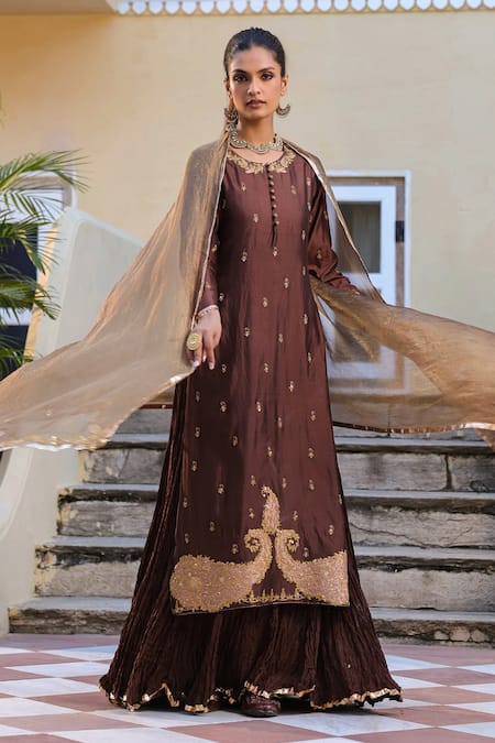 Label Niti Bothra Butti Embroidered Attached Skirt Kurta With Dupatta 