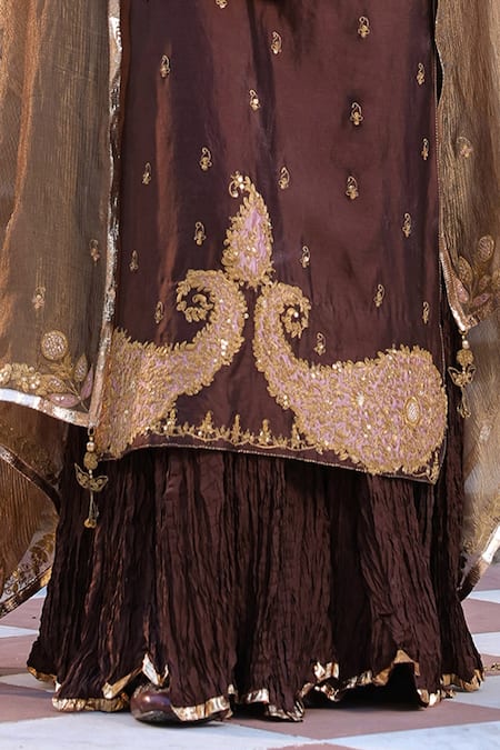 Buy Label Niti Bothra Brown Silk, Tissue Sequins, Embroidery, Butti Attached Skirt Kurta With Dupatta Online at Aza Fashions Buy_Label Niti Bothra_Brown Silk, Tissue Sequins, Embroidery, Butti Attached Skirt Kurta With Dupatta _Online_at_Aza_Fashions