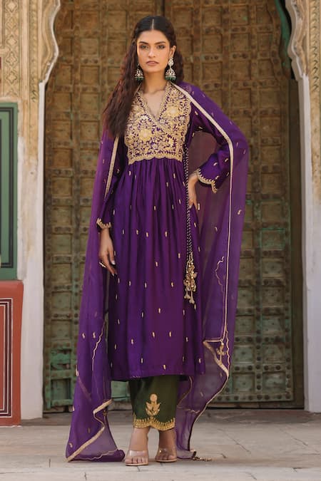 Label Niti Bothra Zari Embroidered Anarkali & Pant Set 