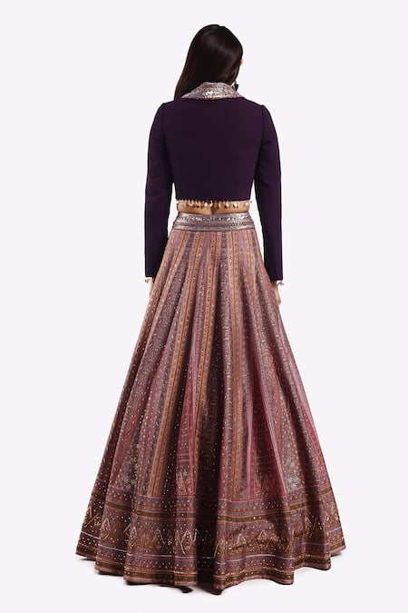 Shop Onaya Purple Silk Sequins, Cut Work Floral Vine Paisley Pattern Lehenga With Blouse at Aza Fashions Shop_Onaya_Purple Silk Sequins, Cut Work Floral Vine Paisley Pattern Lehenga With Blouse _at_Aza_Fashions