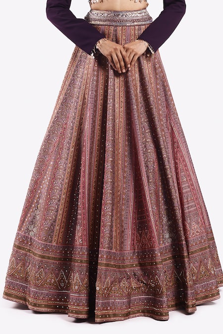 Onaya Purple Silk Sequins, Cut Work Floral Vine Paisley Pattern Lehenga With Blouse Online at Aza Fashions Onaya_Purple Silk Sequins, Cut Work Floral Vine Paisley Pattern Lehenga With Blouse _Online_at_Aza_Fashions