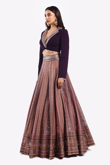 Buy Onaya Purple Silk Sequins, Cut Work Floral Vine Paisley Pattern Lehenga With Blouse Online at Aza Fashions Buy_Onaya_Purple Silk Sequins, Cut Work Floral Vine Paisley Pattern Lehenga With Blouse _Online_at_Aza_Fashions