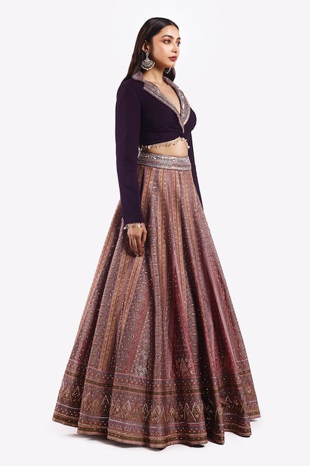 Shop Onaya Purple Silk Sequins, Cut Work Floral Vine Paisley Pattern Lehenga With Blouse Online at Aza Fashions Shop_Onaya_Purple Silk Sequins, Cut Work Floral Vine Paisley Pattern Lehenga With Blouse _Online_at_Aza_Fashions