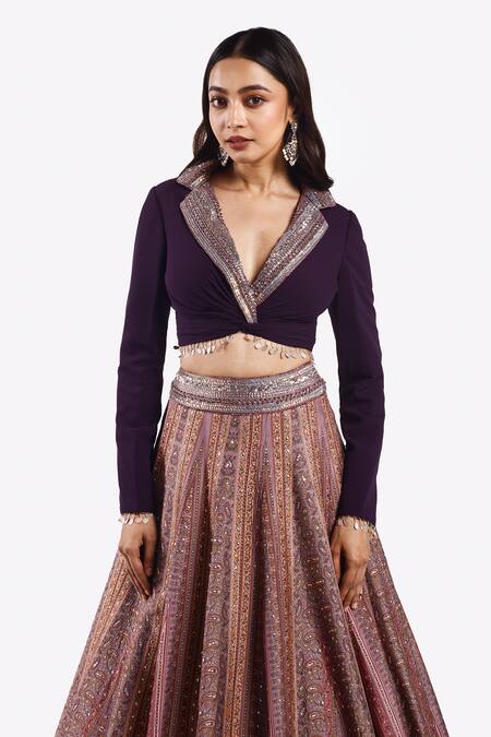 Onaya Purple Silk Sequins, Cut Work Floral Vine Paisley Pattern Lehenga With Blouse at Aza Fashions Onaya_Purple Silk Sequins, Cut Work Floral Vine Paisley Pattern Lehenga With Blouse _at_Aza_Fashions