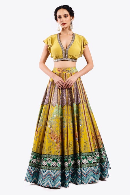 Onaya Floral Geometric Pattern Lehenga With Blouse 