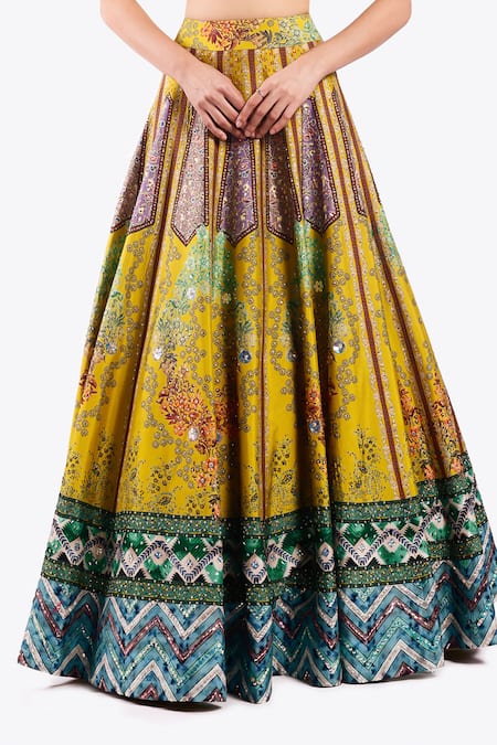 Onaya Yellow Crepe Sequins, Cut Work Floral Geometric Pattern Lehenga With Blouse Online at Aza Fashions Onaya_Yellow Crepe Sequins, Cut Work Floral Geometric Pattern Lehenga With Blouse _Online_at_Aza_Fashions