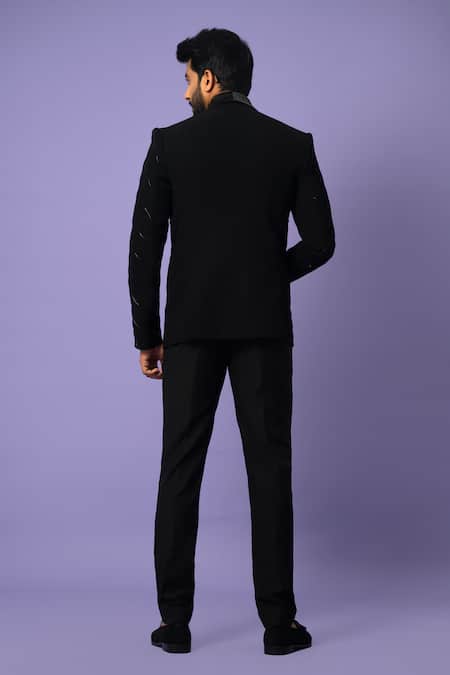 Shop Yoseba Black Cotton Cut Work Raven Cutdana Embroidered Blazer With Pant at Aza Fashions Shop_Yoseba_Black Cotton Cut Work Raven Cutdana Embroidered Blazer With Pant _at_Aza_Fashions