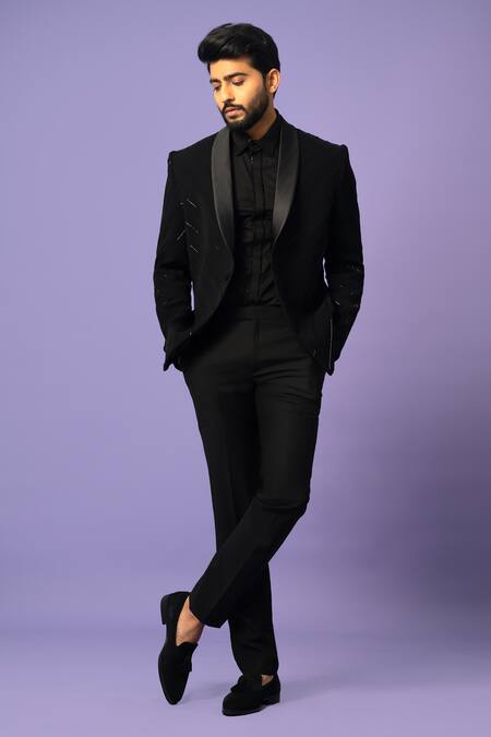 Yoseba Black Cotton Cut Work Raven Cutdana Embroidered Blazer With Pant Online at Aza Fashions Yoseba_Black Cotton Cut Work Raven Cutdana Embroidered Blazer With Pant _Online_at_Aza_Fashions