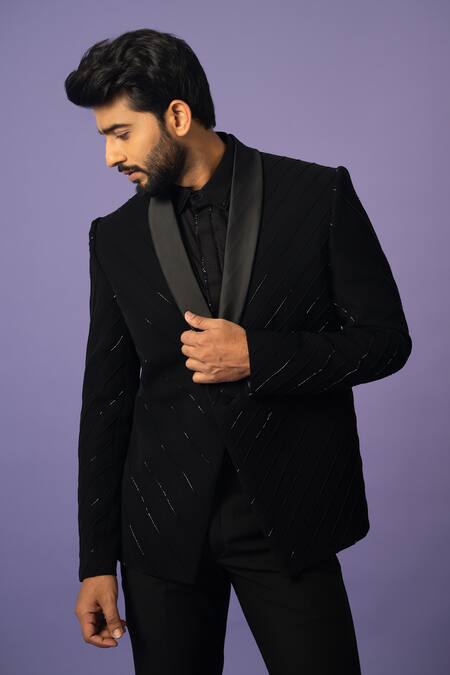 Buy Yoseba Black Cotton Cut Work Raven Cutdana Embroidered Blazer With Pant Online at Aza Fashions Buy_Yoseba_Black Cotton Cut Work Raven Cutdana Embroidered Blazer With Pant _Online_at_Aza_Fashions