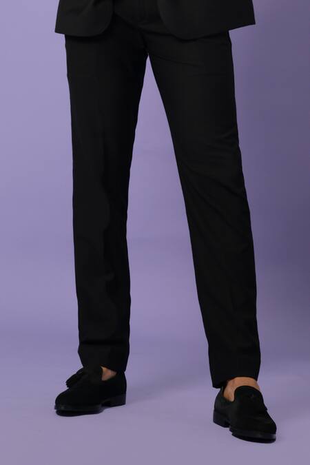 Buy Yoseba Black Suede, Cotton Sequins, Beads, Cut Work Embroidered Blazer With Pant Online at Aza Fashions Buy_Yoseba_Black Suede, Cotton Sequins, Beads, Cut Work Embroidered Blazer With Pant _Online_at_Aza_Fashions