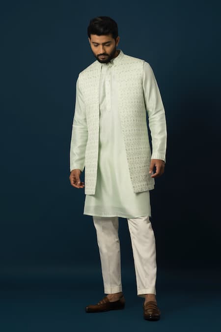 YOSEBA Jaal Embroidered Long Nehru Jacket & Pyjama Set 