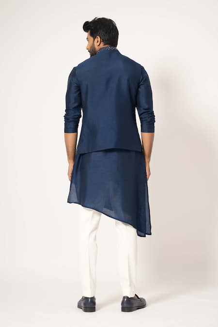 Yoseba Cutdana Embroidered Indigo Nehru Jacket 