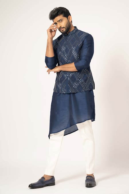 Buy Yoseba Blue Bamboo Cut Work Cutdana Embroidered Indigo Nehru Jacket Online at Aza Fashions Buy_Yoseba_Blue Bamboo Cut Work Cutdana Embroidered Indigo Nehru Jacket _Online_at_Aza_Fashions
