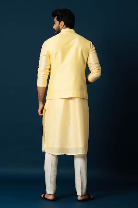 Shop Yoseba Yellow Bamboo Sequins, Cut Work Cutdana Embroidered Nehru Jacket at Aza Fashions Shop_Yoseba_Yellow Bamboo Sequins, Cut Work Cutdana Embroidered Nehru Jacket _at_Aza_Fashions