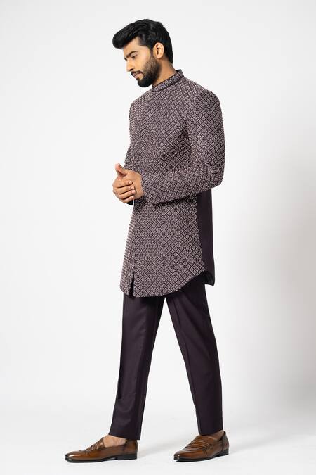 Yoseba Wine Beads, Embroidery Merlot Floral Achkan With Pant Online at Aza Fashions Yoseba_Wine Beads, Embroidery Merlot Floral Achkan With Pant _Online_at_Aza_Fashions