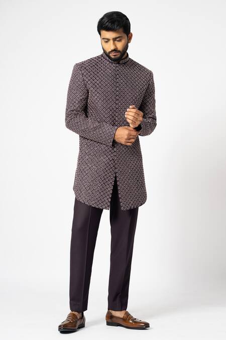 Buy Yoseba Wine Beads, Embroidery Merlot Floral Achkan With Pant Online at Aza Fashions Buy_Yoseba_Wine Beads, Embroidery Merlot Floral Achkan With Pant _Online_at_Aza_Fashions