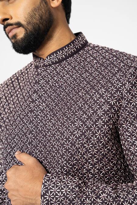 Yoseba Wine Beads, Embroidery Merlot Floral Achkan With Pant at Aza Fashions Yoseba_Wine Beads, Embroidery Merlot Floral Achkan With Pant _at_Aza_Fashions