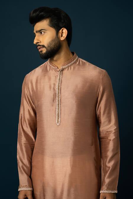 Yoseba Pink Bamboo, Maheshwari Embroidery Sienna French Knot Kurta With Pyjama at Aza Fashions Yoseba_Pink Bamboo, Maheshwari Embroidery Sienna French Knot Kurta With Pyjama _at_Aza_Fashions