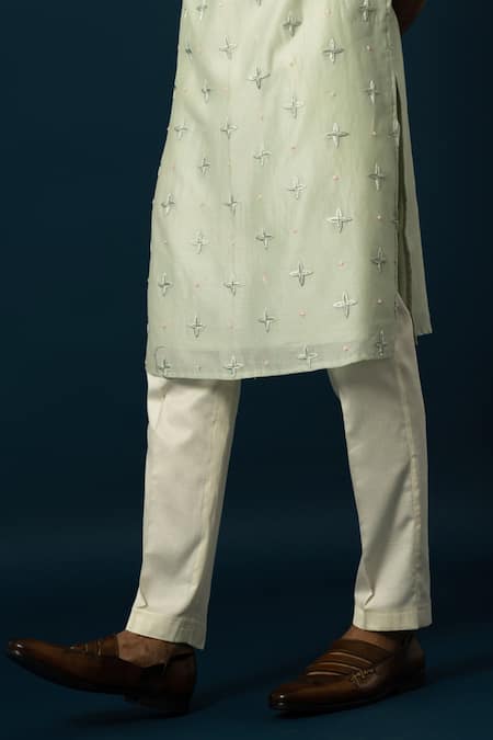 Yoseba Green Chanderi Silk, Cotton Cut Work, Star Cutdana Straight Kurta With Pyjama Online at Aza Fashions Yoseba_Green Chanderi Silk, Cotton Cut Work, Star Cutdana Straight Kurta With Pyjama _Online_at_Aza_Fashions