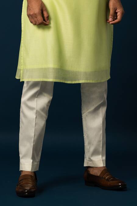 Yoseba_Green Chanderi Silk, Cotton Lawn Kurta With Pyjama _Online_at_Aza_Fashions