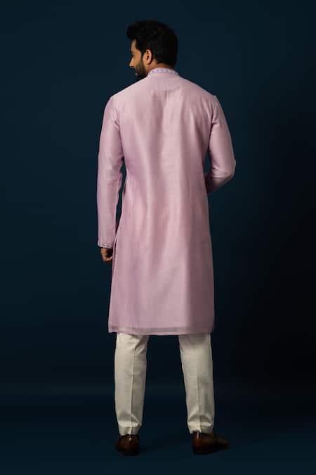 Shop Yoseba Purple Chanderi Silk, Cotton Embroidery Amethyst Straight Kurta With Pyjama at Aza Fashions Shop_Yoseba_Purple Chanderi Silk, Cotton Embroidery Amethyst Straight Kurta With Pyjama _at_Aza_Fashions