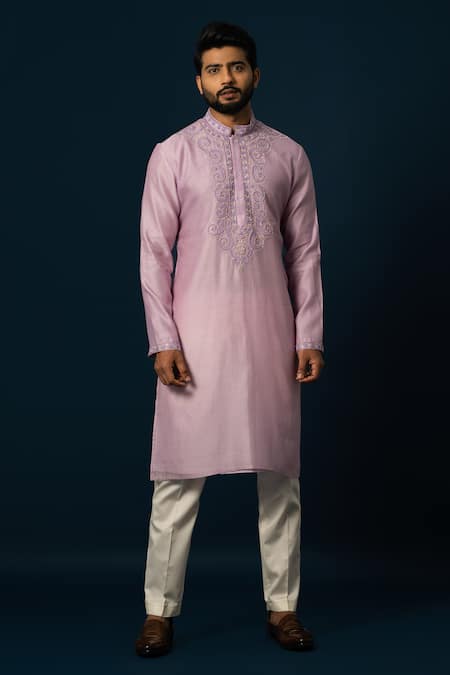 Yoseba Purple Chanderi Silk, Cotton Embroidery Amethyst Straight Kurta With Pyjama Online at Aza Fashions Yoseba_Purple Chanderi Silk, Cotton Embroidery Amethyst Straight Kurta With Pyjama _Online_at_Aza_Fashions