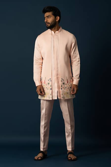 YOSEBA Titian Floral Embroidered Nehru Jacket & Pyjama Set 