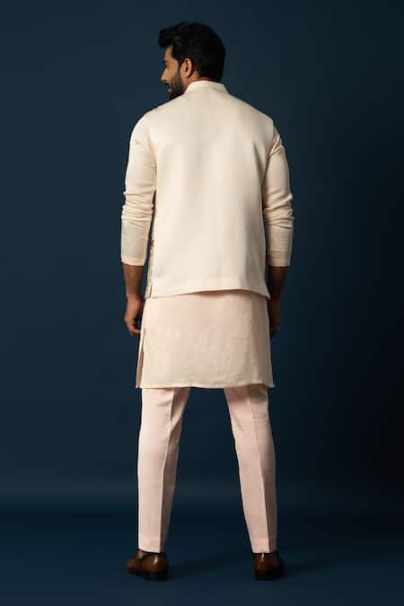 Shop Yoseba Beige Linen, Satin Cut Work, Embroidery Cutdana Nehru Jacket Set at Aza Fashions Shop_Yoseba_Beige Linen, Satin Cut Work, Embroidery Cutdana Nehru Jacket Set _at_Aza_Fashions