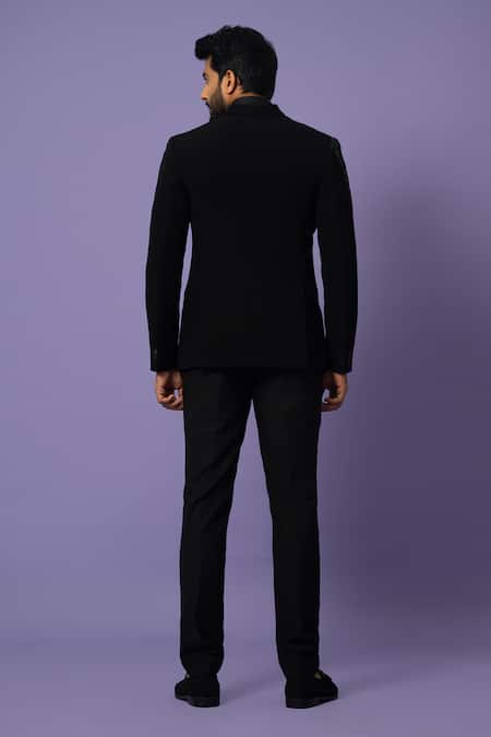 Shop Yoseba Black Polyester Sequins, Beads Cutdana Embroidered Blazer With Trouser at Aza Fashions Shop_Yoseba_Black Polyester Sequins, Beads Cutdana Embroidered Blazer With Trouser _at_Aza_Fashions