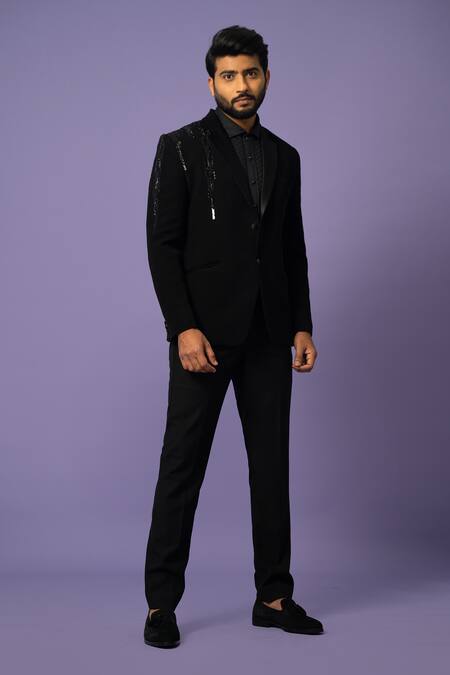 Yoseba Black Polyester Sequins, Beads Cutdana Embroidered Blazer With Trouser Online at Aza Fashions Yoseba_Black Polyester Sequins, Beads Cutdana Embroidered Blazer With Trouser _Online_at_Aza_Fashions