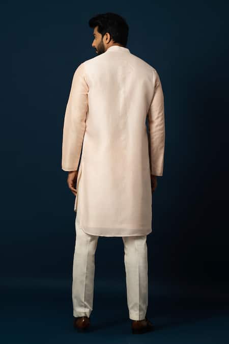 Shop Yoseba Peach Bamboo, Cotton Zari, Embroidery Zardozi Kurta With Pant at Aza Fashions Shop_Yoseba_Peach Bamboo, Cotton Zari, Embroidery Zardozi Kurta With Pant _at_Aza_Fashions