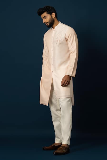Yoseba Peach Bamboo, Cotton Zari, Embroidery Zardozi Kurta With Pant Online at Aza Fashions Yoseba_Peach Bamboo, Cotton Zari, Embroidery Zardozi Kurta With Pant _Online_at_Aza_Fashions